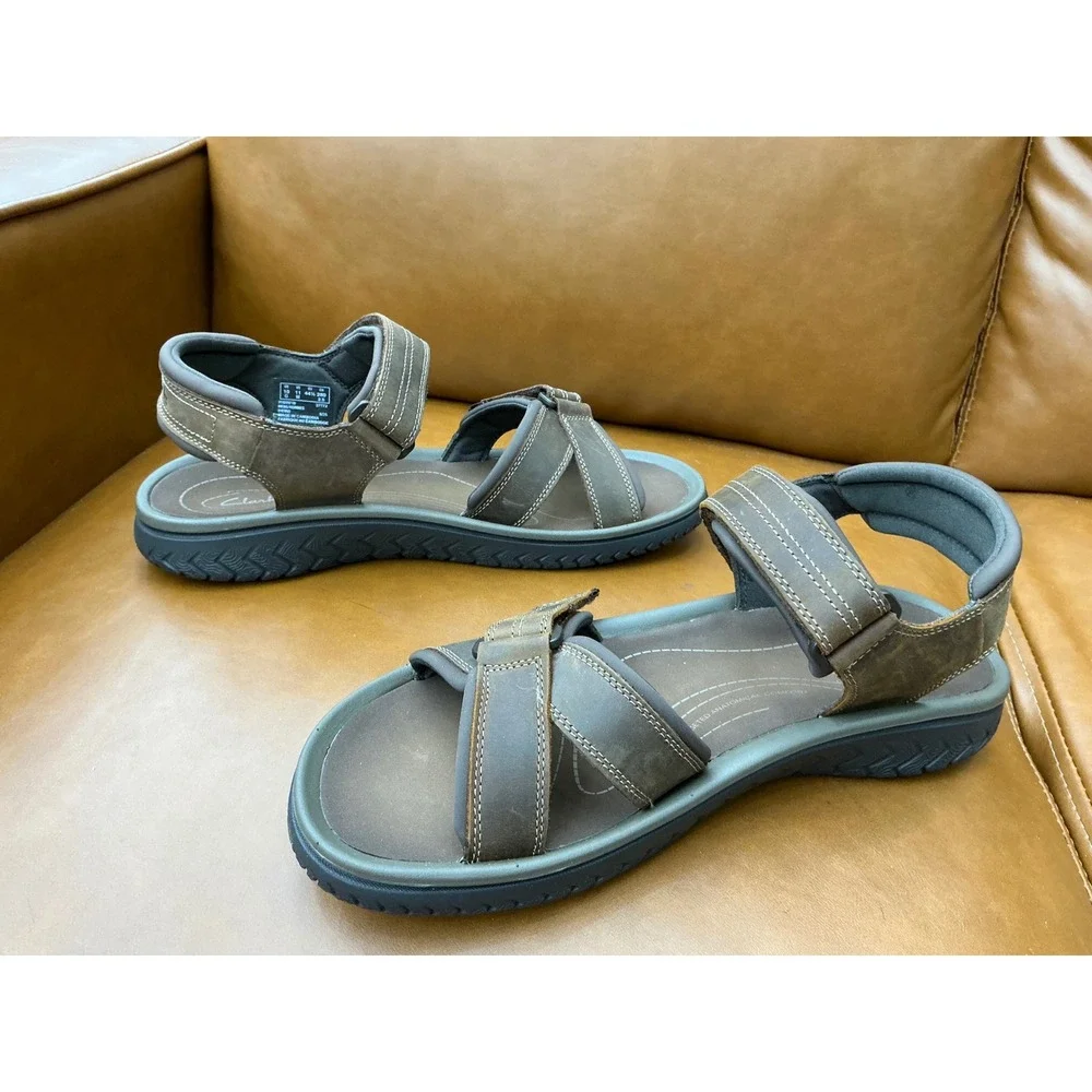 Clarks Wesley Shore Sandal Mens 11 Brown New Leather Adjustable Straps